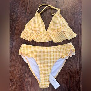 Yellow and white ruffle swim two piece bikini